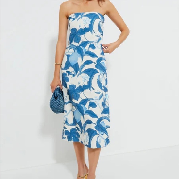 Tuckernuck Dresses & Skirts - TUCKERNUCK Bonnie Blossom Marin Dress Blue Cream Strapless Midi Sz XS NEW